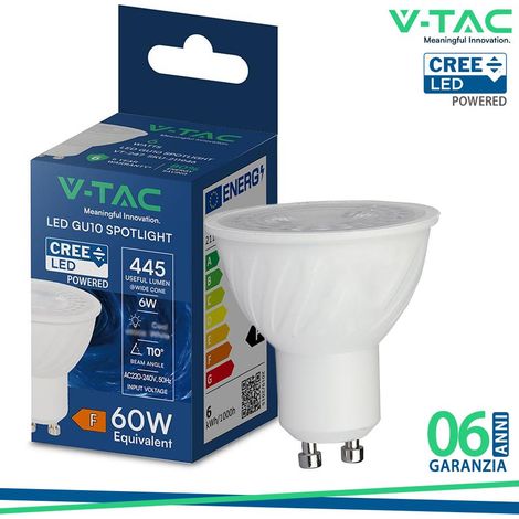 V-TAC PRO Faretto LED GU10 lampadina 6W 110° 4000K Chip CREE – SKU 211936