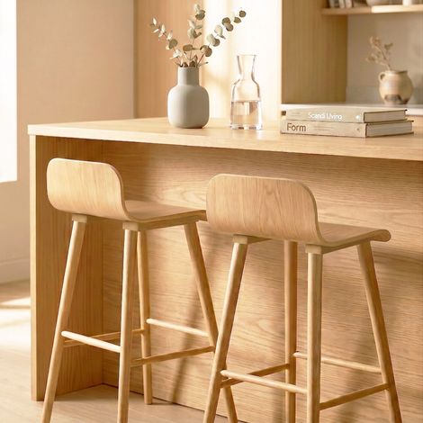 Lot de 2 tabourets de bar scandinave bois d'hévéa 67.5cm naturel - Cassia