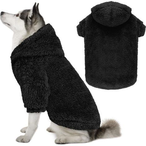 Pulls duveteux pour grands chiens, sweat à capuche doux en polaire double face, manteaux (noir - XL)