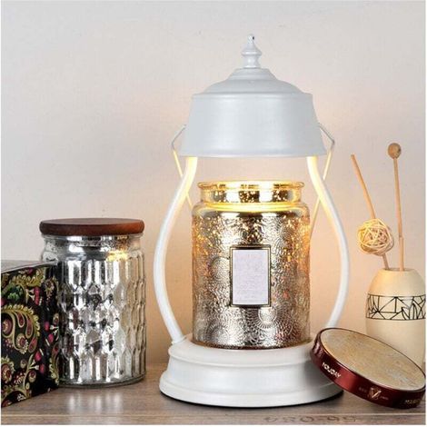 Lampe Chauffante pour Bougie Parfumée avec Variateur - Ht. 31 cm - D. 16 cm - Ampoule GU10 Halogène 35W - Métal Blanc - Alternative sans Flamme (1/5)