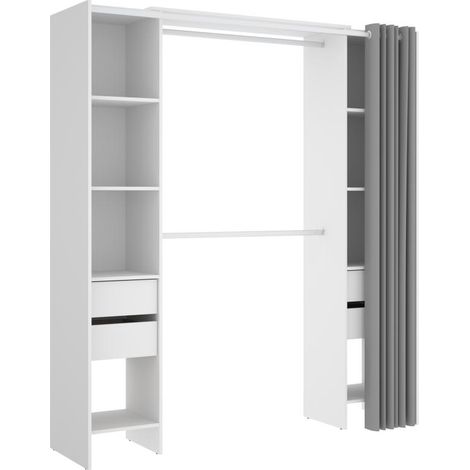 Dressing modulable extensible 110-178 cm – Blanc – Panneau de particule mélaminé – 4 tiroirs et 2 penderies – Éco-responsable – Dekit