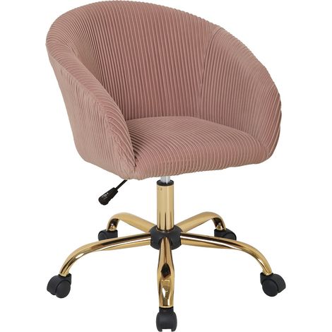 Bürostuhl "Parigi Gold" aus Samt mit Rollen für einen stilvollen und modernen Schreibtisch -Rosa