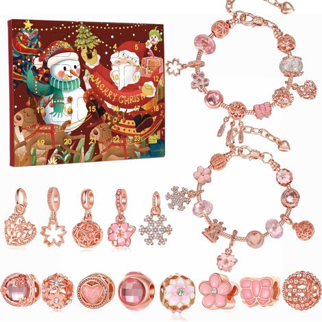 Andere Weihnachtsdekorationen, Weihnachts-Adventskalender für Kinder, 24-Tage-Countdown, DIY-Adventskalender, Roségold-Adventskalender, Geschenkbox mit 22 Schmuckzubehörteilen