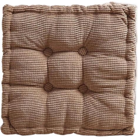(Carré 45cm,Brun) Galette de Chaise Ronde, Couleur Unie Coussin de Chaise Coussin de Sol Coussins de Siège, Carré Coussins avec Rembourrage pour Intérieur Extérieur Chaises de Jardin