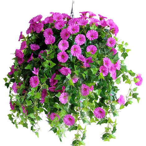 Pétunias artificiels suspendus en soie, 65 cm, pour balcon ou jardinière suspendue. (1/5)