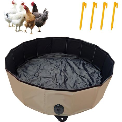 Baignoire De Sable Pour Poulailler Ø 80 Cm X H 20 Cm, Baignoire De Sable Pliable En PVC Pour Poules, Réservoir De Nettoyage Pour Poules, Accessoire Portable Avec 4 Piquets (1/5)