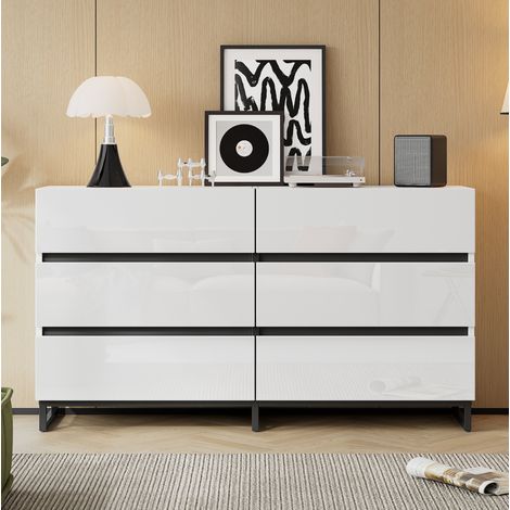Mueble de almacenaje para salón 140 x 39,5 x 78,5 cm, 6 cajones, blanco y negro OKMYHOME (1/5)