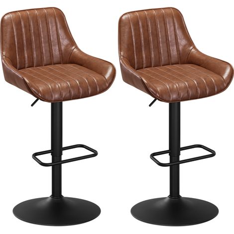 WOLTU Lot de 2 Tabouret Bar en Faux Cuir Ciré, avec Accoudoirs et Dossier, Siège Rembourré, Réglable en Hauteur, Brun (1/5)