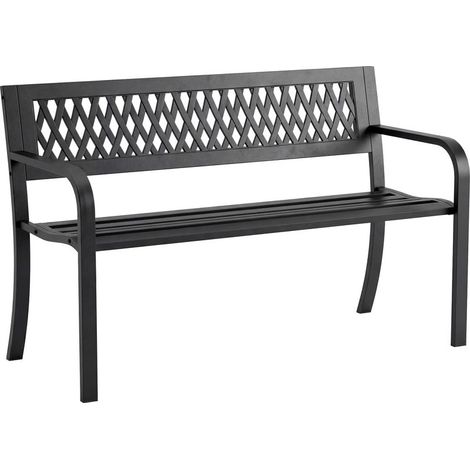 Banc de jardin 2 places avec assise à lattes, accoudoirs et structure en acier, 119 x 50 x 75 cm, noir (1/5)