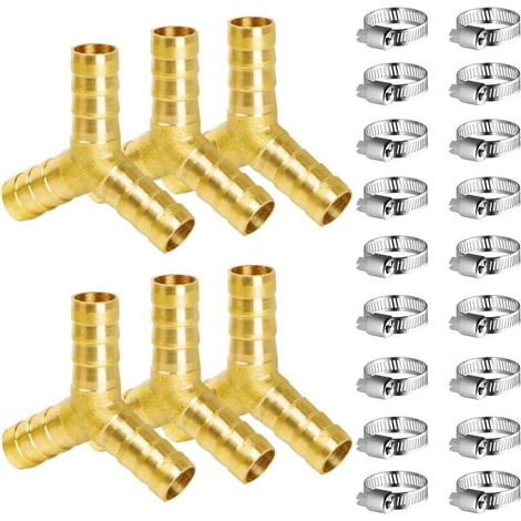 Brass Hose Connector, 10mm Pneumatic Connector, 6pcs Brass Hose Connector for Fuel Air Water Diesel with Clamps (Y) (1/5)