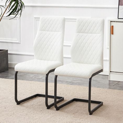 Lot de 2 chaises de salle à manger, 43x63x100 cm, Chaise de cuisine capitonnée, Dossier haut ergonomique en simili cuir PU, blanc et noir (1/5)