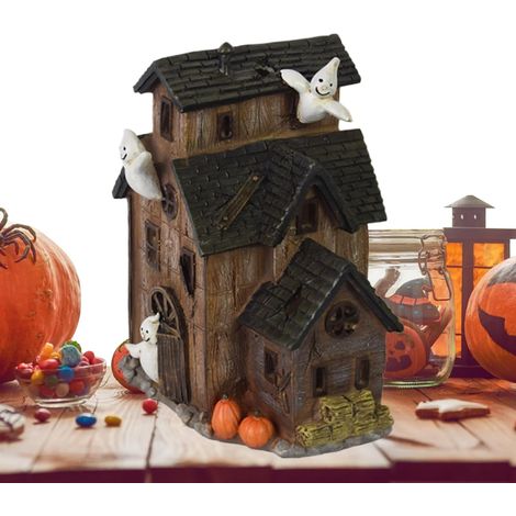 Maisons de Village Halloween Décoration D'Intérieur Effrayante En Résine Décoration Lumineuse Halloween De Maison Hantée Pour Intérieur Ferme Cheminée Bibliothèque Bure (1/5)