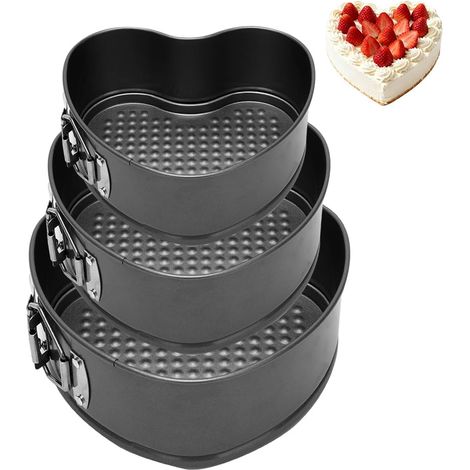 Lot de 3 moules à charnière en forme de cœur - 18/20/22 cm - Avec revêtement antiadhésif - Pour moule à gâteau (1/5)