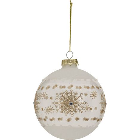 Palla di vetro fiocco d'oro d.10cm bianco - Feeric lights & christmas
