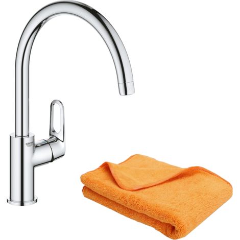 Grohe – Mitigeur de cuisine haut monocommande – Bec pivotant 360° avec mousseur – Finition chromée durable – Installation rapide sans outil