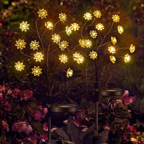 Lampes Solaire Jardin Solaire Lotus Lumineuse 2 Pièces 2 Modes 40 LEDs Lampe Branche Solaire Etanche (1/5)