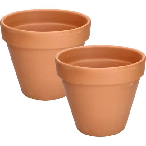 Kotarbau – Lot de 2 pots de fleurs en terre cuite Ø 19 cm – Bord décoratif – Parois épaisses pour oxygénation – Intérieur et extérieur