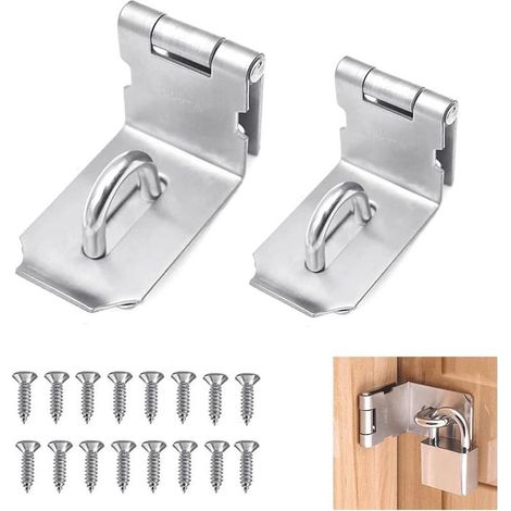 2 PCS Loquet de Cadenas à Angle Droit Moraillon de Cadenas en Acier Inoxydable Cadenas Loquet de Porte 90 Degrés avec 16 Vis pour Jardin, Portes, Salles de Bains, Armoires, Grange(3" et 4") (1/5)