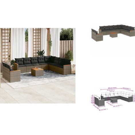 Salon de jardin 11 pcs avec coussins gris résine tressée - Ensemble Salon De Jardin - Meuble Extérieur - Jardin - Canapé D'extérieur - Set Salon (1/3)