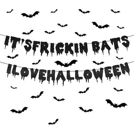 Bannière d’Halloween et chauves-souris Décorations Bannière à paillettes et 3d Black Bats Autocollants Intérieur Extérieur Party Porte Toile de fond Vintage Effrayant Horreur Goth Décor pour Manteau C (1/4)