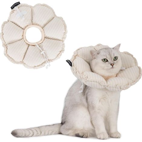 - Katzenhalsband - Hundehalsband - Verstellbar und weich - Postoperativer Schutz und Wundschutz - Für Katzen und kleine Hunde - Beige - 29 x 16 cm (1/5)