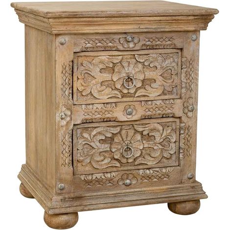 Mesita de noche de madera artesanal marron 50x40x60 (1/5)