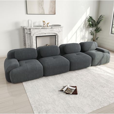 Sofá esquinero modular de 4 plazas 388 x 103 x 70 cm en pana gris DESVIAE (1/5)