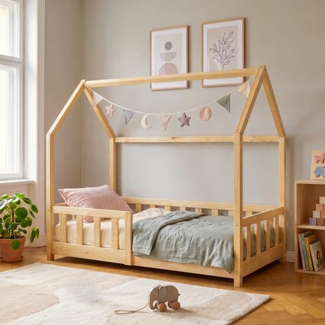 Hausbett Hesel mit Rausfallschutz 70x140 cm Natur [en.casa] (1/5)