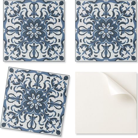 Azulejos decorativos autoadhesivos con gr谩ficos, dise帽o floral con adornos, 9x30x30 cm