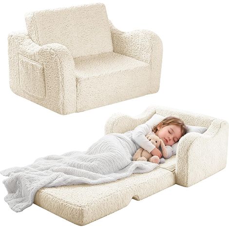 3-in-1 Children's Armchair Sofa Bed, Armchair and Folding Bed for Children and Babies, Mini Sofa Chair for Girls or Boys Room, Beige (1/5)