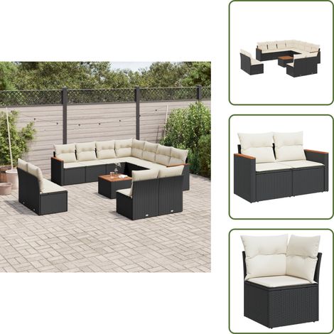 12-tlg. Garten-Sofagarnitur mit Kissen Schwarz Poly Rattan - Gartenmöbel Set - Outdoor Lounge - Rattan Gartenset - Esstisch - Gartenstuhl (1/5)