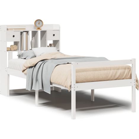Lit simple，Lit bibliothèque sans matelas blanc 75x190cm bois de pin massif