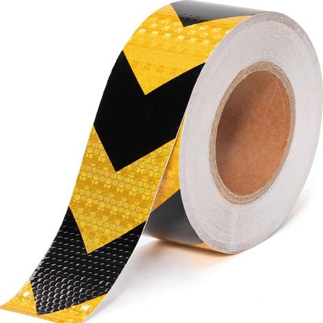 Ruban de sécurité avertisseur de danger réfléchissant fléché jaune noir de 2 pouces x 100 pieds, ruban de marquage industriel réfléchissant pour remorques, véhicules, escaliers, sols, bateaux, étanche (1/5)