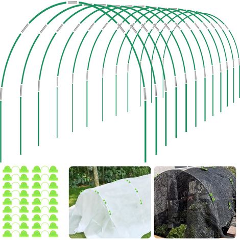 Lot de 72 cerceaux de jardin pour lits surélevés de large, 12 ensembles de cerceaux de serre de 2,4 m, tunnel de culture, cadre en fibre de verre antirouille pour couverture de rangée, filet (1/5)