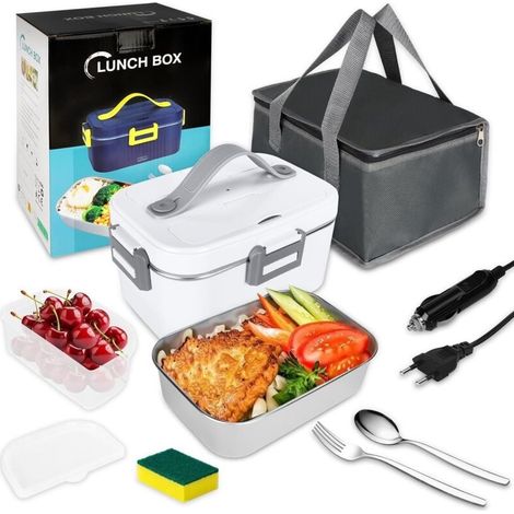 Lunch Box Chauffante Électrique 1.8 L,4 en 1 12V/24V/220V240V Gamelle Chauffante,75W Acier Inox Chauffage Rapide Gamelle,pour Bureau,École,Voyage,Voiture,Avec Sac Isotherme (1/5)
