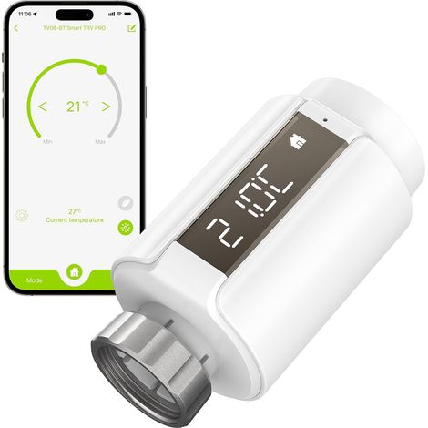 Vanne Tête Thermostatique Connectée Intelligente Programmable Bluetooth Connexion, Thermostat Intelligent pour Radiateur à Eau Chaude, Robinet Thermostat (HUB REQUIS) (1/5)