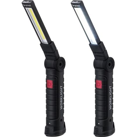Wigearss Lampe de Travail Domestique, Lampe de Poche LED Rechargeable, 5 Modes d'Éclairage, Base Magnétique et Crochet Intégré, COB Baladeuse LED Ultra Lumineuse pour d'urgenc, Garage, Camping (1/5)
