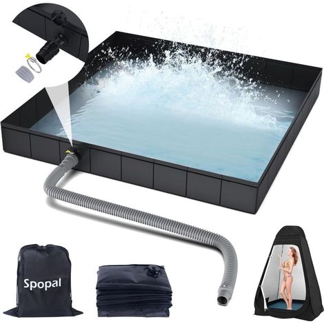 Pliable Base de Douche,[Pliable-104x104x13cm] Bac de Douche Portable,Base de Douche Pliable et Sol de Lavabo avec Tuyau de Vidange Amovible, pour Camping-Car, Extérieur, Intérieur (Noir)