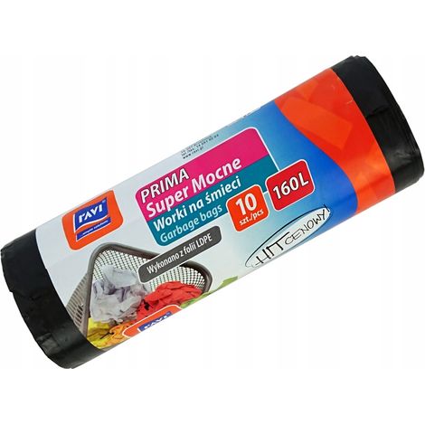 Sacs poubelle Ravi Prima ultra résistants 240 L LDPE noirs, lot de 10