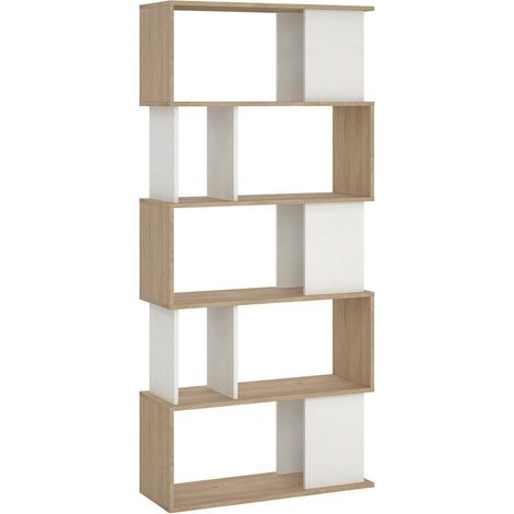 Dmora - Bücherregal Arg, Büroregal, Mobiler Buchhalter, Bücherbrett, 80x30 h174 cm, Eiche und Weiß (1/5)