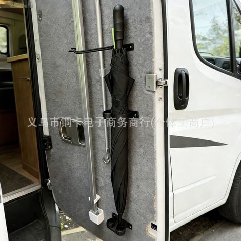 Porte-parapluies pour camping-car avec bac de récupération d'eau - Noir - Double trou - Adhésif 3M