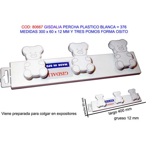 Cintre en plastique Gisdalia Finstock avec 3 crochets - 300x60x12mm