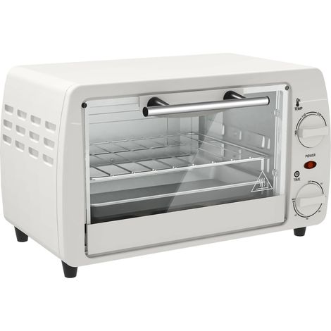 Mini four électrique 10 litres avec température jusqu'à 230 °C minuterie 60 minutes plaque de cuisson et grille crème 36,5 x 26 750 W Blanc (1/5)