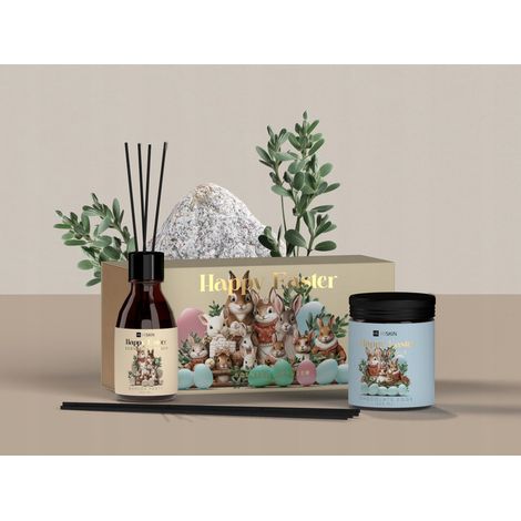 Hiskin Home Happy Easter Duftset [Duftkerze „Schokoladeneier“ 200 ml + Duftdiffusor „Gartenparty“ 80 ml]