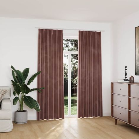 vidaXL Cortinas opacas ganchos 2 pzas terciopelo rosa viejo 140x225 cm (1/5)
