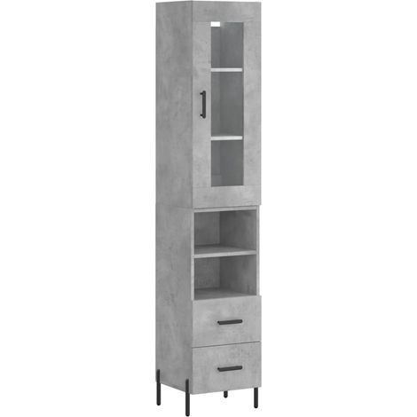 Buffet bahut commode armoire meuble de rangement organisateur cuisine salle de séjour salon haut 34,5 x 34 x 180 cm bois d'ingénierie gris