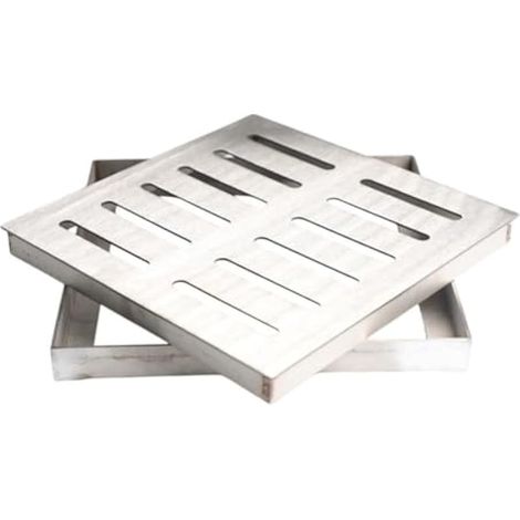 Grille d'évacuation encastrée en acier inoxydable pour drainage extérieur, pour allées, parkings, rues, fossés, argent (300 x 300 x 20 x 2 mm) (1/5)