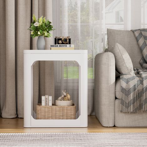 Set di 2 tavolini da appoggio a 2 livelli 50 x 40 x 60 cm in MDF bianco HAVRYA (1/5)