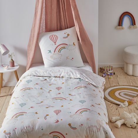 Parure de lit enfant 100% coton réversible arc-en-ciel 140x200cm – Tissage 57 fils/cm² – Lavable 60°C – OEKO-TEX® – Future Home