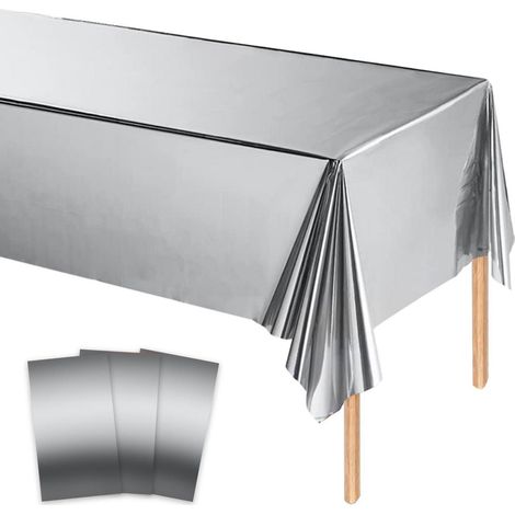 3er-Set Silberne Einweg-Tischdecken 137x274 cm für Partys & Feste